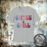 Coffee and Chill Purple and Blue Retro Unisex Graphic Tees! Sarcastic Vibes!