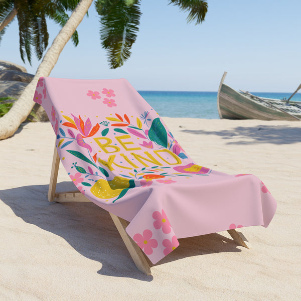 Be Kind Pink Flowers 100 Percent Cotton Backing Beach Towel! Free Shipping!!! Gift to a Friend! Travel in Style!