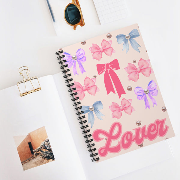 Valentines Day Lover Bows and Pearls Light Pink Spiral Notebook - Ruled Line! Perfect For Gifting!