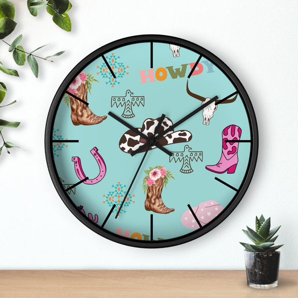 Western Blue Cowgirl Medley Print Wall Clock! Perfect For Gifting! Free Shipping!!! 3 Colors Available!