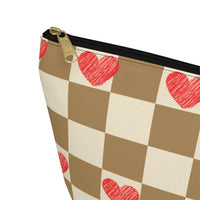 Pink and Cream Hearts Plaid Print Travel Accessory Pouch, Check Out My Matching Weekender Bag! Free Shipping!!!
