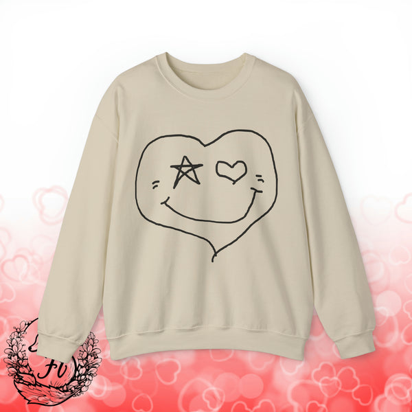 Dark Version Valentines Day Heart Smiley Star Eye Unisex Sweatshirt! Retro! Plus Sizes Available!
