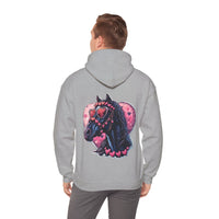 Black Horse With Pink Heart Back Designs Unisex Heavy Blend Hooded Sweatshirt! Free Shipping!!!