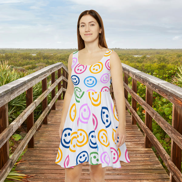 Rainbow Smiley Faces Printed Women's Fit n Flare Dress! Free Shipping!!! New!!! Sun Dress! Beach Cover Up! Night Gown! So Versatile!