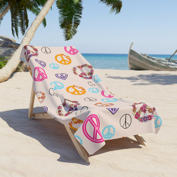 Peace Sign Medley 100 Percent Cotton Backing Beach Towel! Free Shipping!!! Gift to a Friend! Travel in Style!