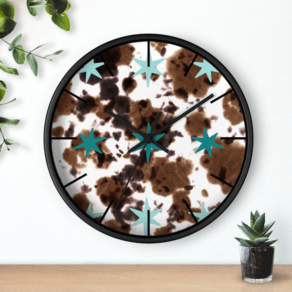 Western Teal Star Cow Print Wall Clock! Perfect For Gifting! Free Shipping!!! 3 Colors Available!