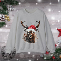 1 Deer Paint Splatter Santa Hat Christmas Edition Unisex Heavy Blend Crewneck Sweatshirt!