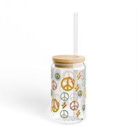 Retro Peace Sign Medley Sipper Glass, 16oz! BPA Free! Free Shipping! Made in The USA!