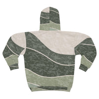 Green Beige Color Block Wave Unisex Full Zip Jacket! Polyester exterior, Fleece interior! Free Shipping!
