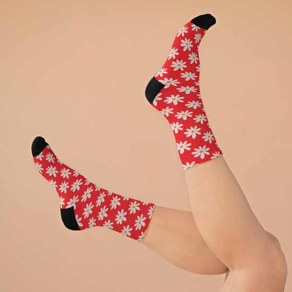 Red Daisy Unisex Eco Friendly Recycled Poly Socks!!! Free Shipping!!! 58% Recycled Materials!
