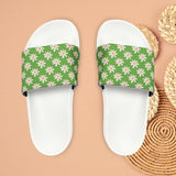 Dusty Green Daisy Flower Print Summer Beach Slides, Women's PU Slide Sandals! Free Shipping!!!