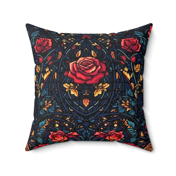 Teal Roses Stained Glass Gothic Inspired Autumn Square Pillow! Halloween! Fall Vibes!