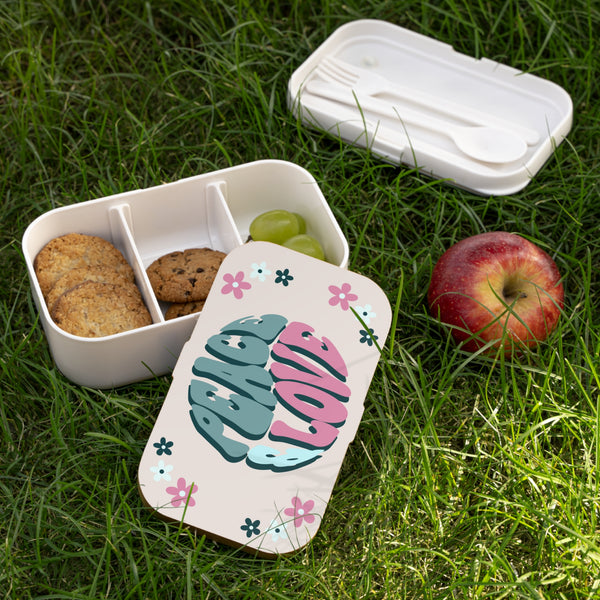 Peace and Love Cream Floral Bento Lunch Box! Free Shipping!!! Great For Gifting! BPA Free!