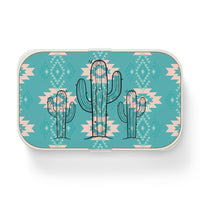 Western Inspired Creamy Aqua Cactus Bento Lunch Box! Free Shipping!!! Great For Gifting! BPA Free!