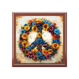 Boho Floral Peace Sign Jewelry Box! Ceramic Tile Top! Fast and Free Shipping!!!