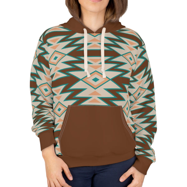 Brown and Teal Aztec Western Unisex Pullover Hoodie! All Over Print! New!!!