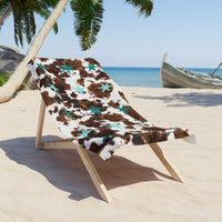 Western Cow Print Teal Star 100 Percent Cotton Backing Beach Towel! Free Shipping!!! Gift to a Friend! Travel in Style!
