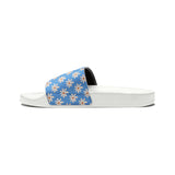 Dusty Blue Daisy Flower Print Summer Beach Slides, Women's PU Slide Sandals! Free Shipping!!!