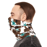 Cow Print Blue Star Lightweight Neck Gaiter! 4 Sizes Available! Free Shipping! UPF +50! Great For All Outdoor Sports!