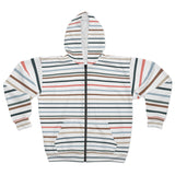White Boho Stripes Unisex Full Zip Jacket! Polyester exterior, Fleece interior! Free Shipping!