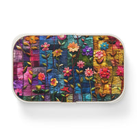 Hippie Pink and Navy Patchwork Floral Quilt Bento Lunch Box! Free Shipping!!! Great For Gifting! BPA Free!