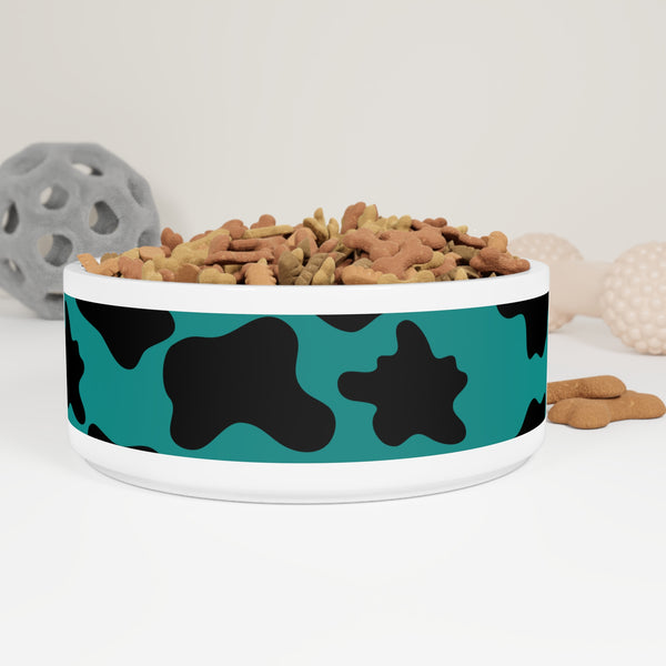 Black and Teal Blue Cow Print Pet Bowl! Foxy Pets! Free Shipping!!!