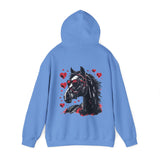 Black Horse With Red Hearts Back Designs Unisex Heavy Blend Hooded Sweatshirt! Free Shipping!!!