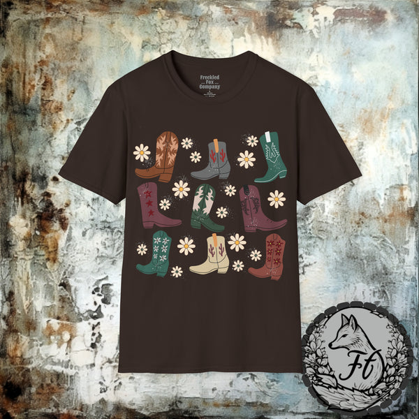 Retro Daisy Boot Medley Unisex Graphic Tees! Spring Vibes! Great Christmas Gift For a Western Gal!