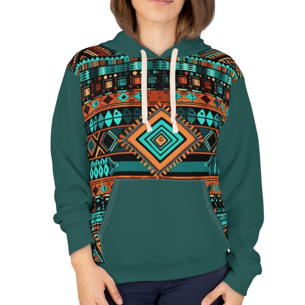 Teal Orange and Cream Aztec Unisex Pullover Hoodie! All Over Print! New!!!
