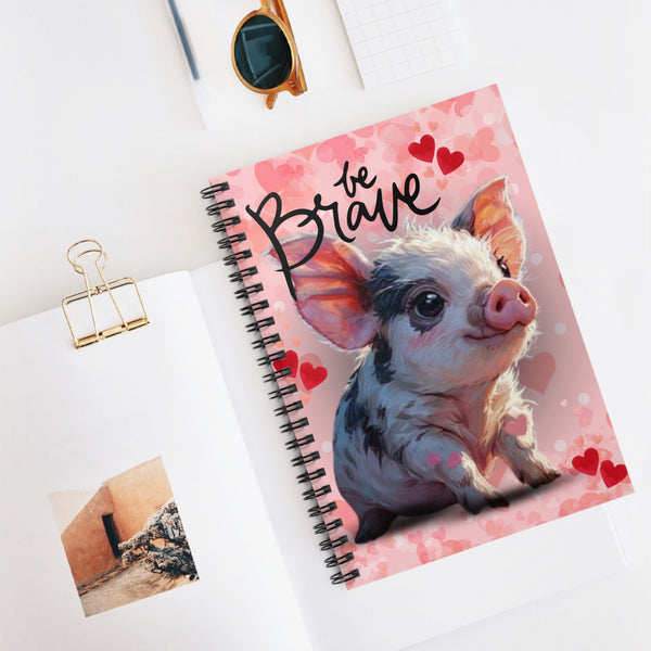 Valentines Day Light Pink Be Brave Piglet Spiral Notebook - Ruled Line! Perfect For Gifting!