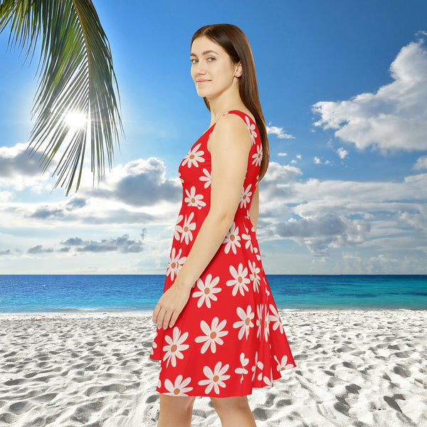 Red Daisy's Print Women's Fit n Flare Dress! Free Shipping!!! New!!! Sun Dress! Beach Cover Up! Night Gown! So Versatile!