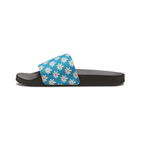 Turquoise Daisy Flower Print Summer Beach Slides, Women's PU Slide Sandals! Free Shipping!!!