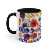 Boho Watercolor Floral Stripes Accent Coffee Mug, 11oz! Free Shipping! Great For Gifting! Lead and BPA Free!