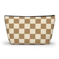 Brown and Cream Plaid Print Travel Accessory Pouch, Check Out My Matching Weekender Bag! Free Shipping!!!