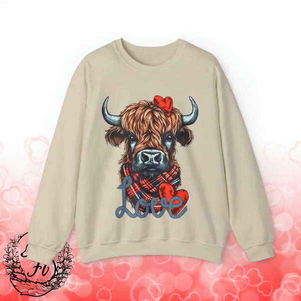 Valentines Day Highlander Cow Love Unisex Sweatshirt! Retro! Plus Sizes Available!