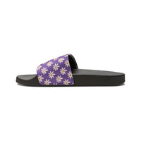 Dusty Purple Daisy Flower Print Summer Beach Slides, Women's PU Slide Sandals! Free Shipping!!!