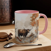 Acid Wash Highlander Brown and White Cows Autumn Accent Coffee Mug, 11oz! Multiple Colors Available! Fall Vibes!