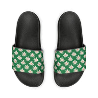 Vibrant Green Daisy Flower Print Summer Beach Slides, Women's PU Slide Sandals! Free Shipping!!!