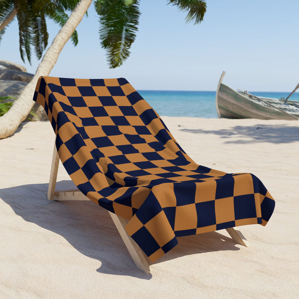 Sand and Black Plaid 100 Percent Cotton Backing Beach Towel! Free Shipping!!! Gift to a Friend! Travel in Style!