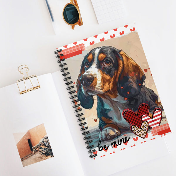 Valentines Day Be Mine Basset Hound Spiral Notebook - Ruled Line! Perfect For Gifting!