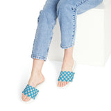Turquoise Daisy Flower Print Summer Beach Slides, Women's PU Slide Sandals! Free Shipping!!!