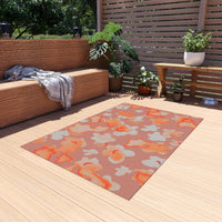 Boho Coral Floral Outdoor Rug! Chenille Fabric! Free Shipping!
