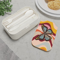 Groovy Butterfly Yellow and Burgundy Bento Lunch Box! Free Shipping!!! Great For Gifting! BPA Free!