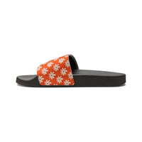Vibrant Orange Daisy Flower Print Summer Beach Slides, Women's PU Slide Sandals! Free Shipping!!!