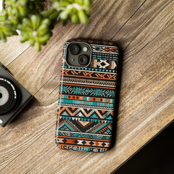 Teal and Orange Aztec Tough Cases! Cellphone Cases! Multiple Sizes Available! Apple iPhone, Samsung Galaxy, and Google Pixel devices!