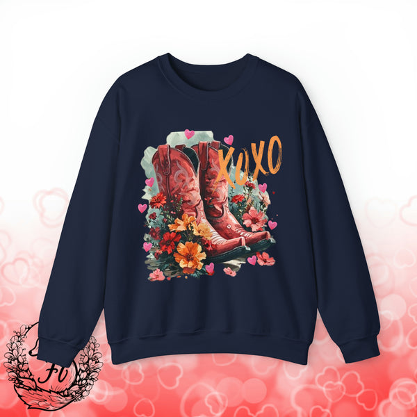 Valentines Day Pink XOXO Cowgirl Boots Unisex Sweatshirt! Retro! Plus Sizes Available!