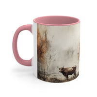 Western Inspired Ranch Life Highlander Cow Acid Wash Autumn Accent Coffee Mug, 11oz! Multiple Colors Available! Fall Vibes!