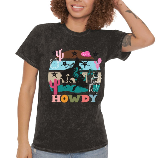 Junk Hunt Western Inspired Howdy Distressed Unisex Mineral Wash T-Shirt! New Colors! Free Shipping!!!