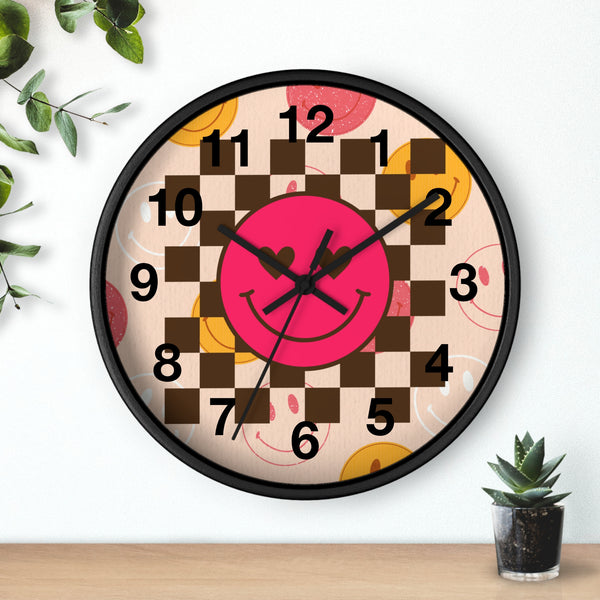 Boho Pink Smiley Plaid Print Wall Clock! Perfect For Gifting! Free Shipping!!! 3 Colors Available!