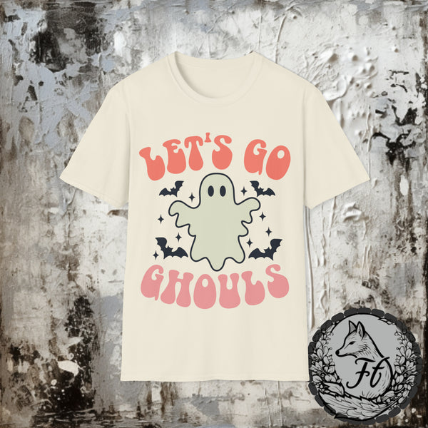 Lets Go Ghouls Retro Pink Halloween Unisex Graphic Tees!